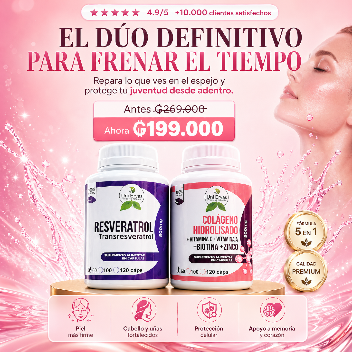 Combo Rejuvenecedor: Resveratrol + Colágeno Hidrolizado (500mg)